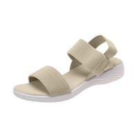 Sandali da donna oversize con fascia elastica sul retro, suola piatta intrecciata per una comoda moda casual, beige., 38 EU