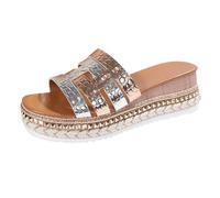 Sandali da donna pantofole da donna primavera estate e autunno una parola bocca di pesce usura esterna zeppa romana leggera vacanza spiaggia confortevole casual, Oro rosa, 38.5 EU
