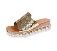 Sandali da donna pantofole primavera estate e autunno una parola bocca di pesce usura esterna zeppa romana leggera vacanza spiaggia confortevole casual, Oro, 37.5 EU