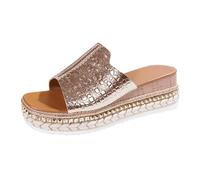 Sandali da donna pantofole primavera estate e autunno una parola bocca di pesce usura esterna zeppa romana leggera vacanza spiaggia confortevole casual, Oro rosa, 39 EU