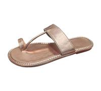 Sandali da donna per vacanze, spiaggia, fondo piatto, spalline sottili, metallici, lucidi, comodi, estivi, per il tempo libero, tutti i giorni, oro rosa, 39 EU Larga