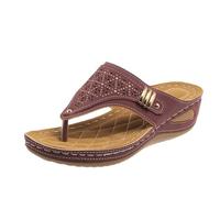 Sandali da Donna Piattaforma Cava Fuori Slip On Scarpe in Schiuma di Memoria Piattaforma Fashion Estate a Piedi Flip Flops(Wine Red,35 EU)