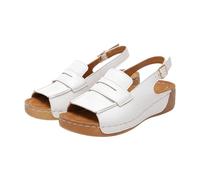 Sandali da donna piatti a punta aperta - sandali da donna estivi comodi tacchi a zeppa scarpe casual ciabatte alla moda nuda piedi traspiranti Clacchette scivolamento scarpa leggera nuda piedi, bianco