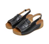 Sandali da donna piatti a punta aperta - sandali da donna estivi comodi tacchi a zeppa scarpe casual ciabatte alla moda nuda piedi traspiranti Clacchette scivolamento scarpa leggera nuda piedi, Nero