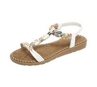 Sandali da donna piatti, antiscivolo, da spiaggia, con strass, per il tempo libero, traspiranti, da trekking, estivi, sandali bohémien, con cinturino alla caviglia, bianco, 37 EU