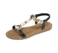 Sandali da donna piatti, antiscivolo, da spiaggia, con strass, per il tempo libero, traspiranti, da trekking, estivi, sandali bohémien, con cinturino alla caviglia, Nero , 42 EU