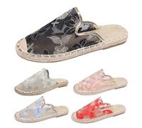 Sandali da donna piatti, comodi, con fibbia in metallo, con testa avvolgente, con zeppa, con fiori, estivi, eleganti e belli, antiscivolo, per il tempo libero, leggeri, Nero , 41 EU