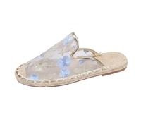 Sandali da donna piatti, comodi, con fibbia in metallo, con testa avvolgente, con zeppa, con fiori, estivi, eleganti e belli, antiscivolo, per il tempo libero, leggeri, Blu, 41 EU