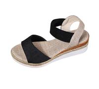 Sandali da donna piatti con plateau da donna, estivi, con bocca di pesce, sandali da spiaggia, sandali alla moda, grandi dimensioni, sandali per il tempo libero, sandali piatti, Nero , 42 EU