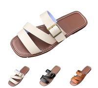Sandali da donna piatti, da donna, moderni, regolabili, con fibbia piatta, con punta aperta, vintage, traspiranti, per l'uso quotidiano, bellissime pantofole, bianco, 43 EU
