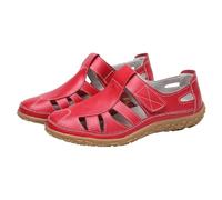 Sandali da donna piatti, eleganti, per il tempo libero, traforati, in pelle, sandali piatti eleganti e belli, leggeri e comodi, antiscivolo, Colore: rosso, 39 EU