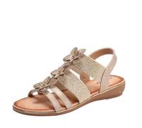 Sandali da donna piatti gladiatore slip on Bohemia design floreale Open Toe estate casual spiaggia romana scarpe, Albicocca, 37 EU