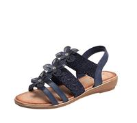 Sandali da donna piatti gladiatore slip on Bohemia design floreale Open Toe estate casual spiaggia romana scarpe, Blu, 39 EU
