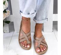 Sandali da Donna Piatti per Alluce Valgo, Estivi, con Punta Aperta, Comodi Sandali con Plateau, Zeppe in Pelle, Infradito, Sandali Ortopedici per La Correzione delle Dita dei Piedi Co, 004, 36EU