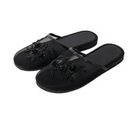 Sandali da donna piatti senza lacci, pantofole estive da donna, punta chiusa, in rete traspirante, con decorazioni floreali ricamate, antiscivolo, leggere, comode scarpe estive per interni, Nero , 37