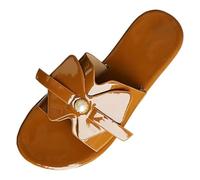 Sandali da donna piatti senza lacci, sandali da spiaggia da donna in pelle verniciata lucida, sandali rotondi aperti a punta aperta, traspiranti, pantofole estive con accento perlato, antiscivolo