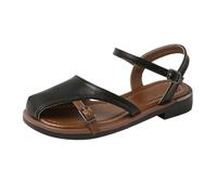 Sandali da donna Primavera Estate e Autunno Punta Chiusa Regolabile Retro Moda Casual Fondo Piatto Scarpe da Donna Romana Sandali Casual Moda Estate, Nero , 6 UK 3X-Narrow