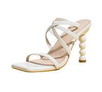 Sandali da donna quadrati con tacco aperto 2025 Sandali con tacco a spillo Sandali casual Peep Toe Pantofole Slip On Mule Slide Sandalo, Beige, 37.5 EU