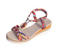 Sandali da donna Sandali Bohemien con zeppa piattaforma da donna con cinturino in tessuto colorato e modello infilare. Punta Aperta Pelle Piatti Sughero Sandalo donna acquatico antiscivolo, a, 39 EU