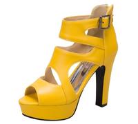 Sandali da Donna, Sandali Roma Peep Toe con Tacco Alto Zip Tacco a Blocco Sandali con Plateau, 7779Xbk Giallo Numero 37 EU