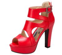 Sandali da Donna, Sandali Roma Peep Toe con Tacco Alto Zip Tacco a Blocco Sandali con Plateau, 7820Hjk Rosso Numero 44 EU