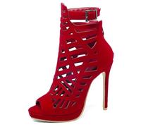 Sandali da Donna, Sandali Roma Peep Toe con Tacco Alto Zip Tacco a Spillo Sandali con Cinturino Alla Caviglia con Plateau Eyelets, 17284Zws Rosso Numero 40 EU