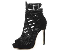 Sandali da Donna, Sandali Roma Peep Toe con Tacco Alto Zip Tacco a Spillo Sandali con Cinturino Alla Caviglia con Plateau Eyelets, 17300Jxy Nero Numero 34 EU