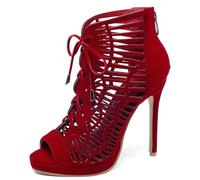 Sandali da Donna, Sandali Roma Peep Toe con Tacco Alto Zip Tacco a Spillo Sandali con Plateau Laccio, 17335Bje Rosso Numero 47 EU