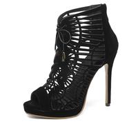 Sandali da Donna, Sandali Roma Peep Toe con Tacco Alto Zip Tacco a Spillo Sandali con Plateau Laccio, 17359Gvp Nero Numero 47 EU