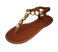 Sandali da donna Scarpe estive piatte stile bohémien dettagli metallici per la spiaggia all'aperto indossare comode pantofole sandali grandi, marrone, 41 EU Larga