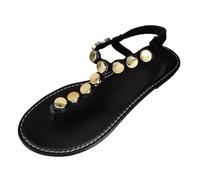 Sandali da donna Scarpe estive piatte stile bohémien dettagli metallici per la spiaggia all'aperto indossare comode pantofole sandali grandi, Nero , 37 EU Larga