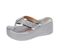 Sandali da donna scintillanti senza lacci con suola spessa per il tempo libero e le vacanze, scarpe da spiaggia traspiranti con linguetta per le dita, suola antiscivolo, tacco da 7 cm per un comfort