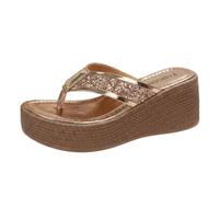 Sandali da donna scintillanti senza lacci con suola spessa per il tempo libero e le vacanze, scarpe da spiaggia traspiranti con linguetta per le dita, suola antiscivolo, tacco da 7 cm per un comfort