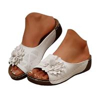 Sandali da donna senza lacci alla moda ortotici da donna leggeri con cuscino spesso pantofole comode supporto arco zeppa bassa piattaforma elegante punta aperta fiore camminare scarpe estive casual, S