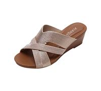 Sandali da donna & Slides 2026 Moda Estate Donna Sandali Zeppa Tacco A Zeppa Pesce, Punta Aperta Traspirante Slip On Solid Eleganti Comodi Sandali Estivi Beige, gold, 40 EU