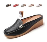 Sandali da donna Slip-On Leather Mules, PU Leather Clogs Slip-on Mules Soft Lightweight Backless Loafers Closed Toe Sandals, Nero , 40 EU