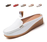 Sandali da donna Slip-On Leather Mules, PU Leather Clogs Slip-on Mules Soft Lightweight Backless Loafers Closed Toe Sandals, bianco, 40 EU
