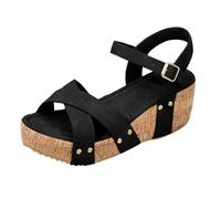 Sandali da donna, suola spessa da donna, sandali da spiaggia casual e alla moda, per primavera ed estate larghe, donna che lavora in piedi vintage con tacco quadrato punta quadrata in nabuk, Le Noir