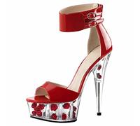 Sandali da Donna Tacco Alto Scarpe da Ballo Pole Dance Party 15CM/5.9 in Sandali con Plateau Alto Donna Tacchi Spogliarellisti Open Toe Plus Size,Rosso,37 EU