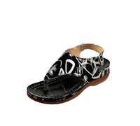 Sandali da donna Taglia 5 Casual Hollow Side Belt Buckle Flat Bottom Roman Shoes con Toe Post Sandali estivi da donna Taglia 6 UK Donna Moda Appartamenti 2025, Nero , 6.5 UK 3X-Narrow