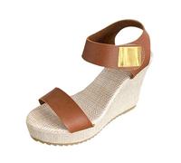 Sandali da donna taglia 6 da donna con tacco alto a fondo spesso pendenza bocca di pesce scarpe estive per donna UK, Marrone, 37 EU