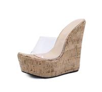 Sandali da Donna Trasparenti a Punta Aperta con Zeppa con Plateau da 16 cm - Tacchi Alti Estivi per Pole Dance, Discoteca,Clear,36 EU