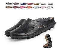 Sandali da donna traspiranti Hollow-Out in pelle PU, slip-on da donna, morbidi e leggeri, Nero , 40 EU