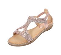 Sandali da donna vintage sandali da donna piatti estivi chic e comodi scarpe leggere etniche scarpe da spiaggia traspiranti Claquette Casual Claquette aperta Chic, Oro rosa., 35 EU