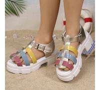 Sandali da esterno per ragazze, nuovi per l'estate, design con punta tonda, suola spessa e bicolore, antiscivolo e durevoli, eleganti sandali da spiaggia alla romana per bambini EUR34,EUR35,EUR36,EUR2