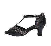 Sandali da passeggio da donna, alla moda, con tacco alto e fibbia, scarpe da ballo latino, Nero , 36.5 EU