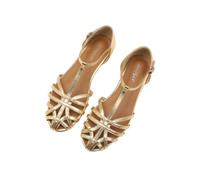 Sandali da Pescatore Bassi con Cinturino a T in Pelle Intrecciata da Donna, Stile Romano Bohémien, Comodi e alla Moda, con Fibbia Regolabile,d'oro,37 EU