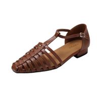 Sandali da Pescatore Bassi da Donna in Pelle Intrecciata con Cinturino a T, Comodi e alla Moda, con Fibbia Regolabile, Sandali Romani Bassi, Scarpe estive Casual Traspiranti da Spiaggia,Marrone,40 EU