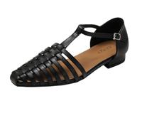 Sandali da Pescatore Bassi da Donna in Pelle Intrecciata con Cinturino a T, Comodi e alla Moda, con Fibbia Regolabile, Sandali Romani Bassi, Scarpe estive Casual Traspiranti da Spiaggia,Nero,43 EU