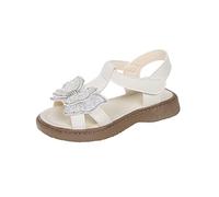 Sandali da ragazza, aperti, antiscivolo, leggeri, con suole morbide, casual, comodi, per bambini, con strass e fiocco, perfetti per le principesse, bianco, 27 EU